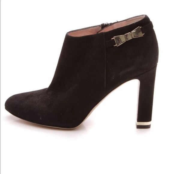 Kate Spade Aldaz Black Suede Gold Bow Ankle Boots Sz 9 - Picture 3 of 8